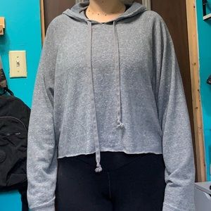 American Eagle Women's Cropped Gray Hoodie XXL